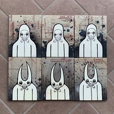 UNIKPRODUKT 6 X ORIGINAL DRAWING CANVAS ART Upper Playground Banksy Dunny
