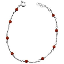 Bracciale argento 925 pallini corallo rosso naturale gioiello minimal unisex