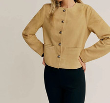 Giacca di pelle beige donna