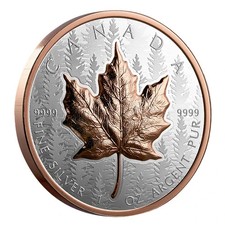 20$ Dollaro Ultra Altorilievo Foglia Acero Canada 1 Oncia Argento + Rosa Oro