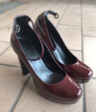 Scarpe Donna 38 In Vera Pelle, Tacco 11, Con Plateau, Cinturino, Vernice Rossa