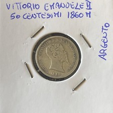 REGNO DI SARDEGNA - VITTORIO EMANUELE II MONETA 50 CENTESIMI 1860 M IN ARGENTO