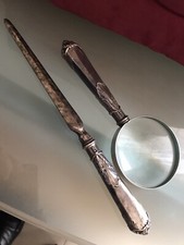 Lente d'ingrandimento e Tagliacarta vintage, set da scrivania manici argento 800
