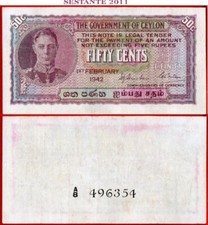 CEYLON SRI LANKA 50 CENTESIMI 1 2 1942 P 45a VF+ spedizione gratuita da 100$