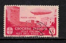 Isole Italiane dell'Egeo 1933 -  Crociera Zeppelin da Lire 15 usato Posta Aerea