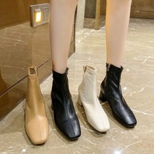 Stivaletti equitazione donna punta quadrata med tacco a blocco zip laterale scarpe moda