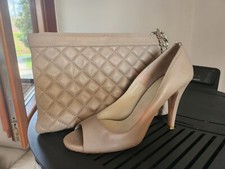 Scarpe Da Donna Pelle Beige Punta Aperta Ottimo Stato + Pochette A Mano GRATIS