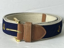 Cintura J. McLaughlin tela pelle XL blu, corona, stemma e corno taglia 37-38