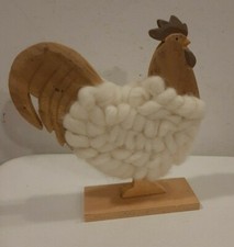 GALLO in LEGNO e LANA - SOPRAMMOBILE PASQUA, COUNTRY, SHABBY CHIC, FATTORIA