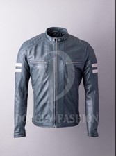 Giacca biker uomo pelle blu
