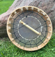 Tamburo sciamanico 16 pollici pelle di mucca con manico in legno strumento curativo artigianale