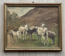 Quadro miniatura -Capre Al Pascolo- realizzato ad acquerello su carta