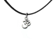 Collana OM ohm Yoga Zen con Ciondolo Argento in corda nera buddista Uomo e Donna