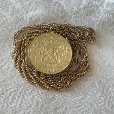 Collana con ciondolo moneta oro finto 32" vintage Napoleone, Maria Luisa e Francesco II