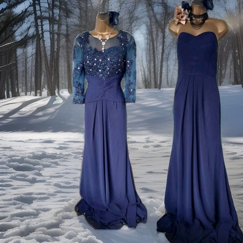 Abito lungo pizzo blu - , navy