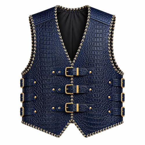 Gilet uomo blu navy pelle - gilet,