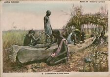 165442 ANTICA CARTOLINA AFRICA CRISTIANA CACCIA E PESCA COSTRUZIONE DI UNA BARCA