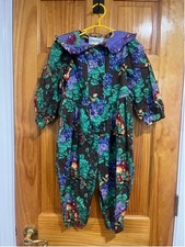 Pagliaccetto vintage bambina piume di topo tuta frutta uva ciliegia stampa volant