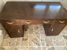 Scrivania da ufficio in legno, artigianale, 3 cassetti e 2 sportelli, 