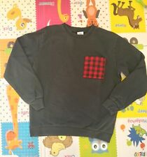 Felpa zara uomo unisex nera taglia M com tasca in tartan rosso in cotone garzato