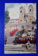 🔵 CARTOLINA ANTICA ROMA TRINITÀ DEI MONTI CON CARDINALI PRETI ARCHITETTURA 😂