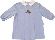 Grembiule siggi per asilo nido con ricamo a fantasia assortita quadretti celeste