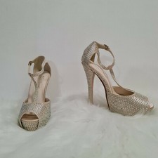 Sandalo gioiello tacco e plateau champagne, strass ,36, pari al nuovo.