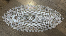 Centrino vintage ovale chiacchierino uncinetto cotone bianco 85x39 cm
