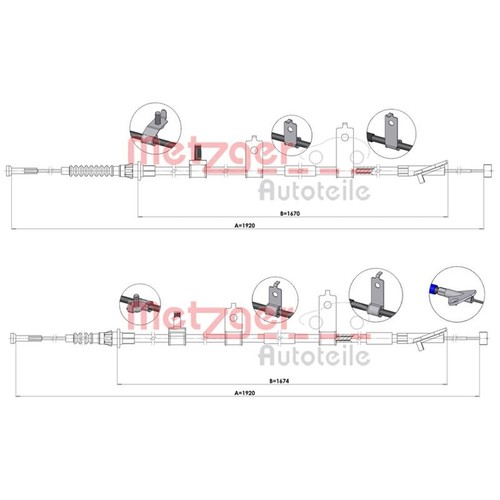 Metzger cavi freno mano - 2x,