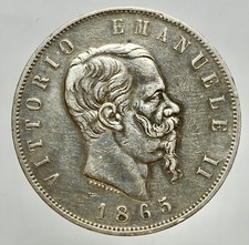 VITTORIO EMANUELE II 1861-1878 -AG/ 5 LIRE 1865 TORINO  RARA !