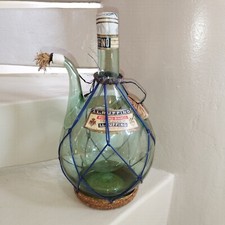 ANTICO DECANTER CHIANTI RUFFINO IN VETRO SOFFIATO IMPAGLIATO FIASCO PER VINO