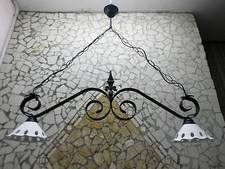 LAMPADARIO BILANCIERE RUSTICO IN FERRO BATTUTO COPPETTE IN VETRO O TERRACOTTA 