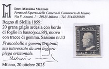 1859 20 grana grigio ardesia Sassone 13 nuovo con gomma