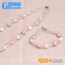 Perle d'acqua dolce perline maglia a mano tennis braccialetto collana set gioielli regalo