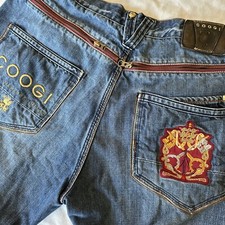 Jeans uomo COOGI larghi ricamati 36x34 stile JNCO corona Y2K cerniera accenti