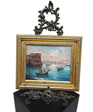 Vintage c. 1950 OLIO SU TAVOLA PAESAGGIO MARINO VESUVIO NAPOLETANO di FRANCESCO COPPA; Firmato