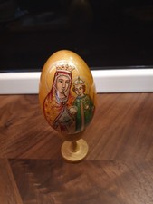 Russia Uovo in legno cm 8, Madonna con bambino a mano  dipinto 