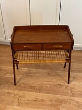 Tavolino Console Vintage Søren Rasmussen Teak Rattan Made In Denmark