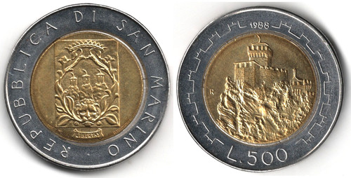 San marino 500 lire 1988 - san, lire,