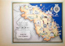 MARCHE e SAN MARINO Carta geografica geopittorica del 1956 Giovanni de Agostini