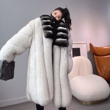 Splendido cappotto donna vera pelliccia di volpe con collo in pelliccia di coniglio Rex naturale