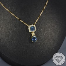 Valore 1850€ Diamante Zaffiro Collier 750 Oro Giallo 18 kt xxyy