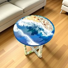 Tavolino da caffè rotondo in resina epossidica Ocean Beach fatto a mano arredamento casa e soggiorno regalo