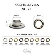 Occhielli vela VL60 Ø 24mm in alluminio ferro ottone 100pz anelli + 100 rondelle