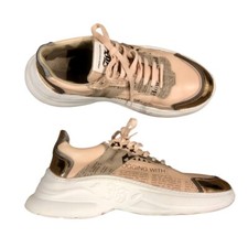 Sneakers John Galliano Gazette giornale in pelle 8,5 US / 39 EU rosa metallizzato