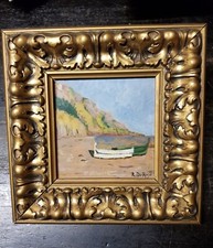 Quadro marina ceramica dipinto a mano firmato R De Rose con bella cornice d'orat