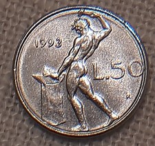 Moneta 50 Lire Repubblica Italiana, 1993. Piccola. Errore/Difetto. 