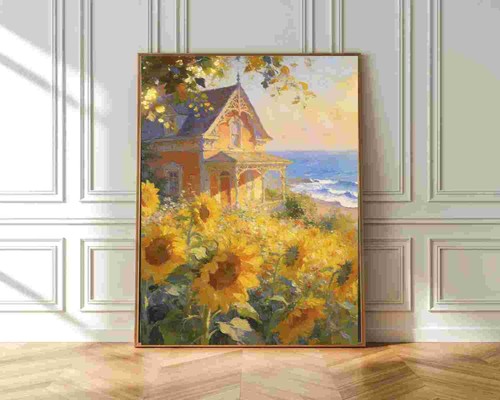 Stampa paesaggio costiero casa