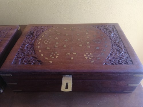 Scatola legno intarsiato e - ,