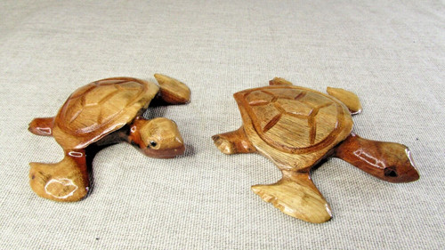 Two handcarved wooden turtles - two,